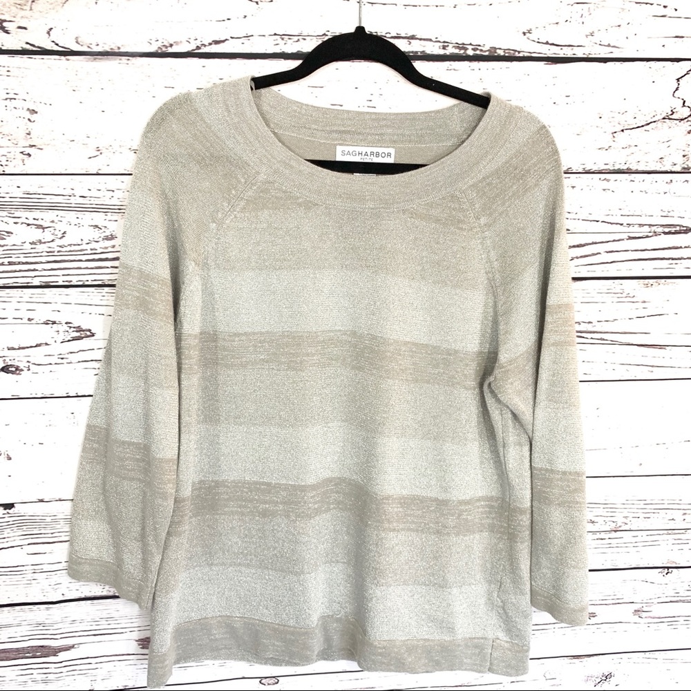 Sag Harbor Women's Silver Gray Shimmery Top Sweater Petite XL